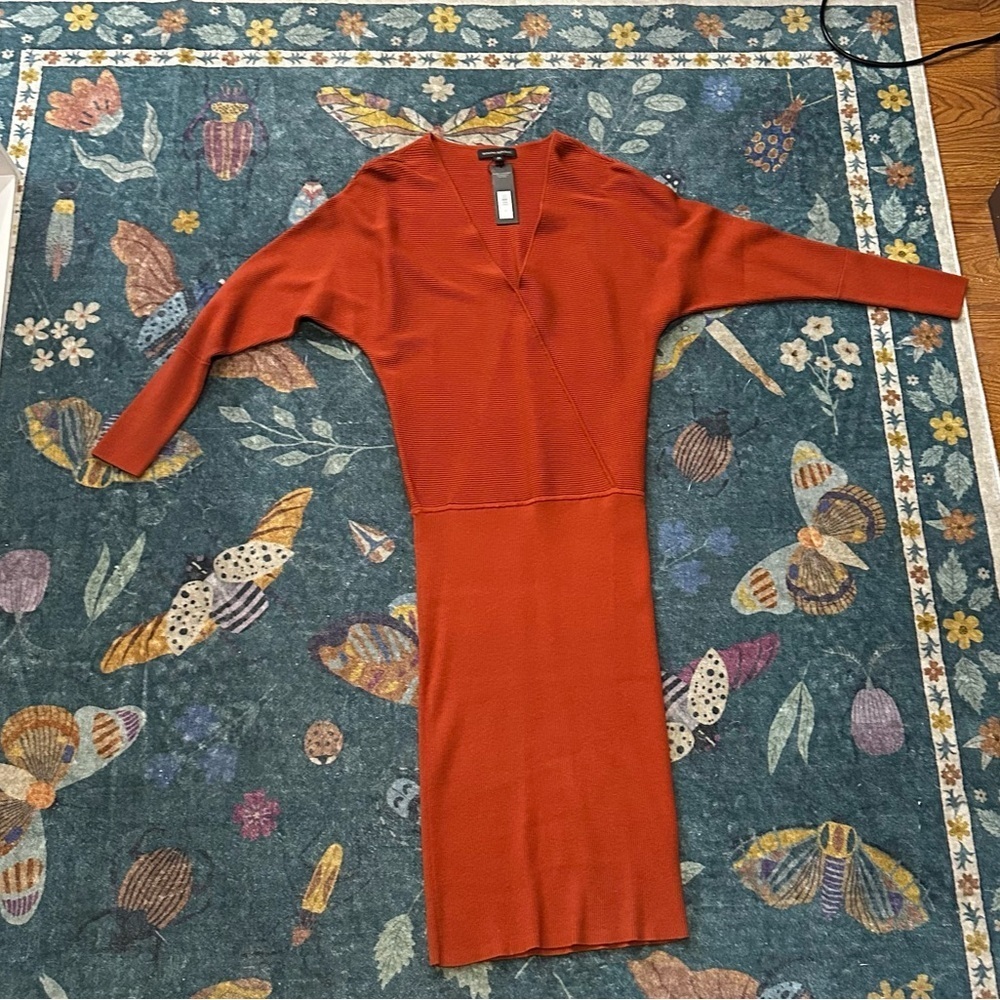 Banana Republic Ribbed Knit Midi Sweater Dress - Size XS - Burnt Orange